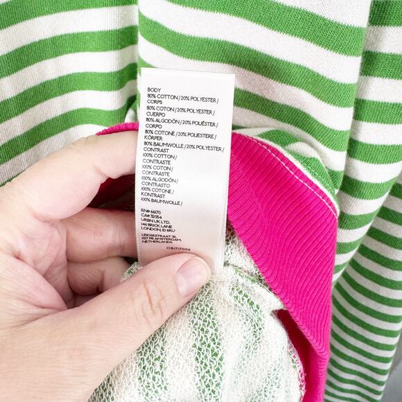 Free People Classic Oversized Striped Crewneck Sweatshirt Pink Clover Combo New - Picture 10 of 13